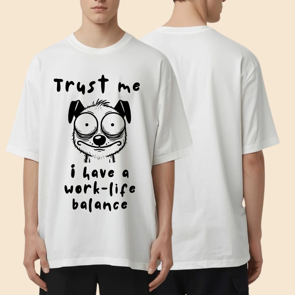 Work-Life Balance Cartoon Dog T-Shirt (S)
